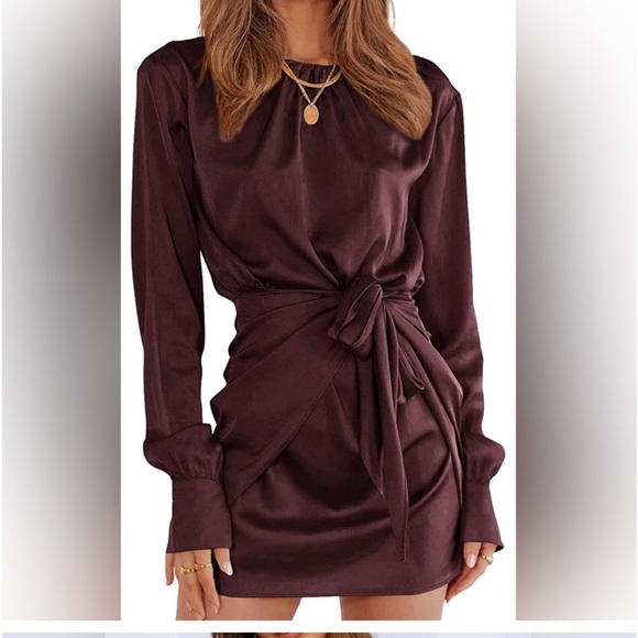 Pretty Garden Size Large Satin Long Sleeved Mini Dress in Chocolate - Picture 5 of 7